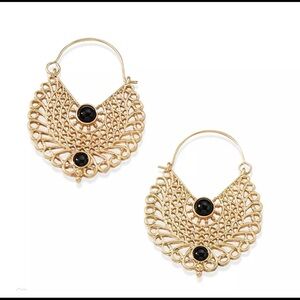 Park Lane Cypress Earrings- Gold Filigree Earrings with Black Crystals